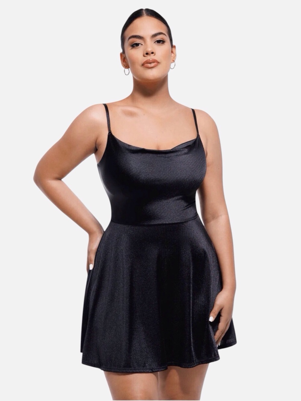 Popilush Shapewear Strappy Cowl Slip Neck Mini Flare Dress Black Size-XXL NWT
